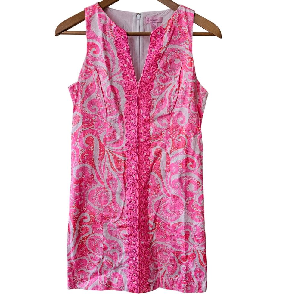 Lilly Pulitzer Ryder Shift Dress Size 4 Pink Pout Lace Barbiecore Preppy Coastal